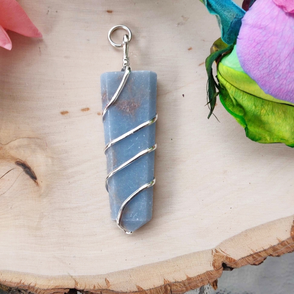 Flat Wire Wrapped Crystal Pendant Comes with Free cord chain.